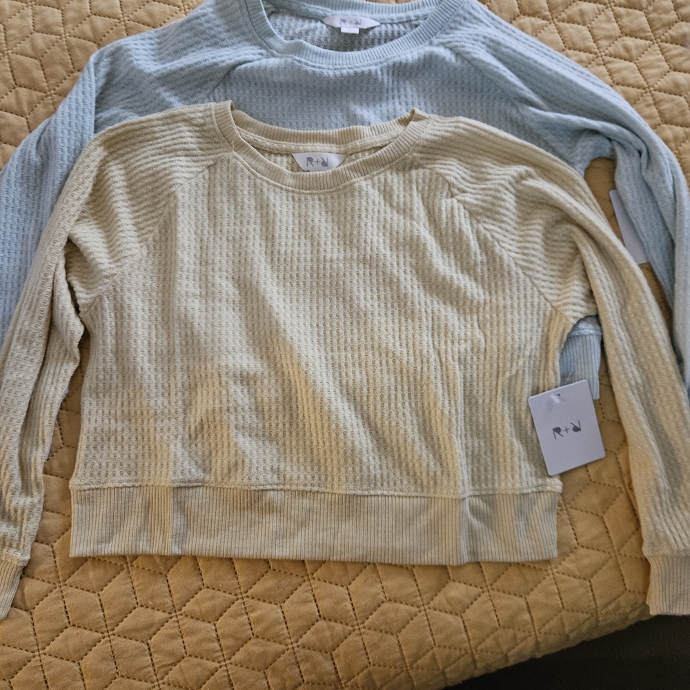 Women's Cream and Blue Sweater Set